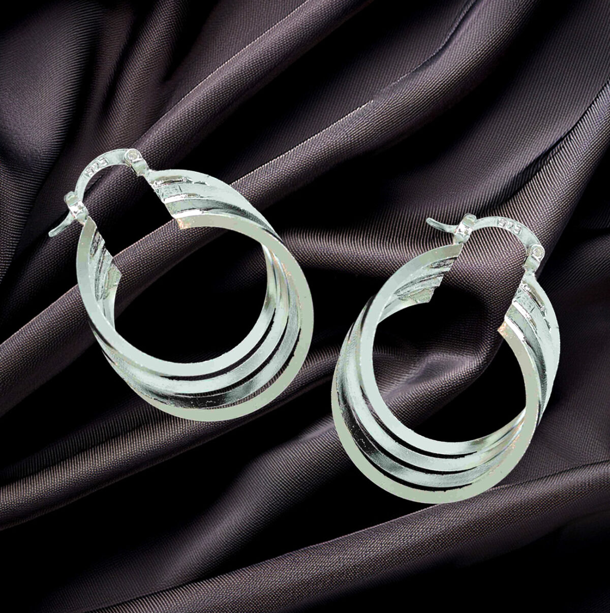 Elegant Sterling Silver Multi Hoop Design 29mm Long Earrings 925ijewel.com
