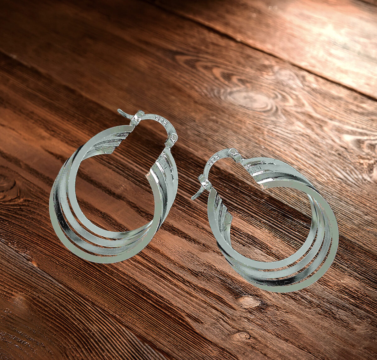 Elegant Sterling Silver Multi Hoop Design 29mm Long Earrings 925ijewel.com