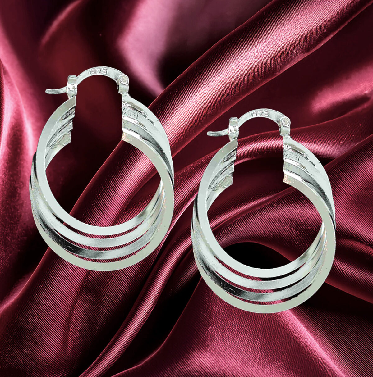 Elegant Sterling Silver Multi Hoop Design 29mm Long Earrings 925ijewel.com