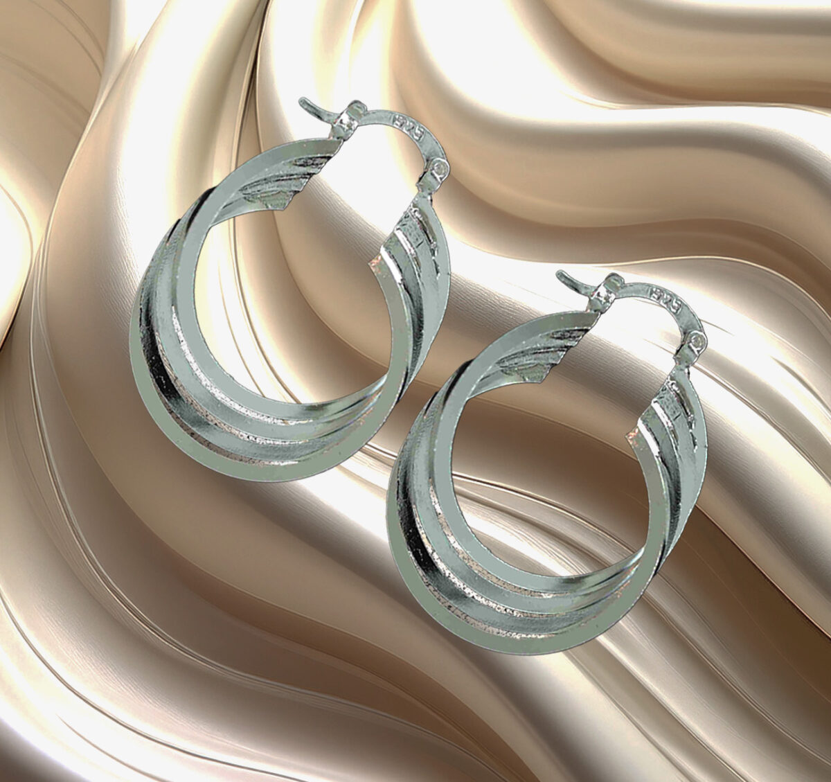 Elegant Sterling Silver Multi Hoop Design 29mm Long Earrings 925ijewel.com