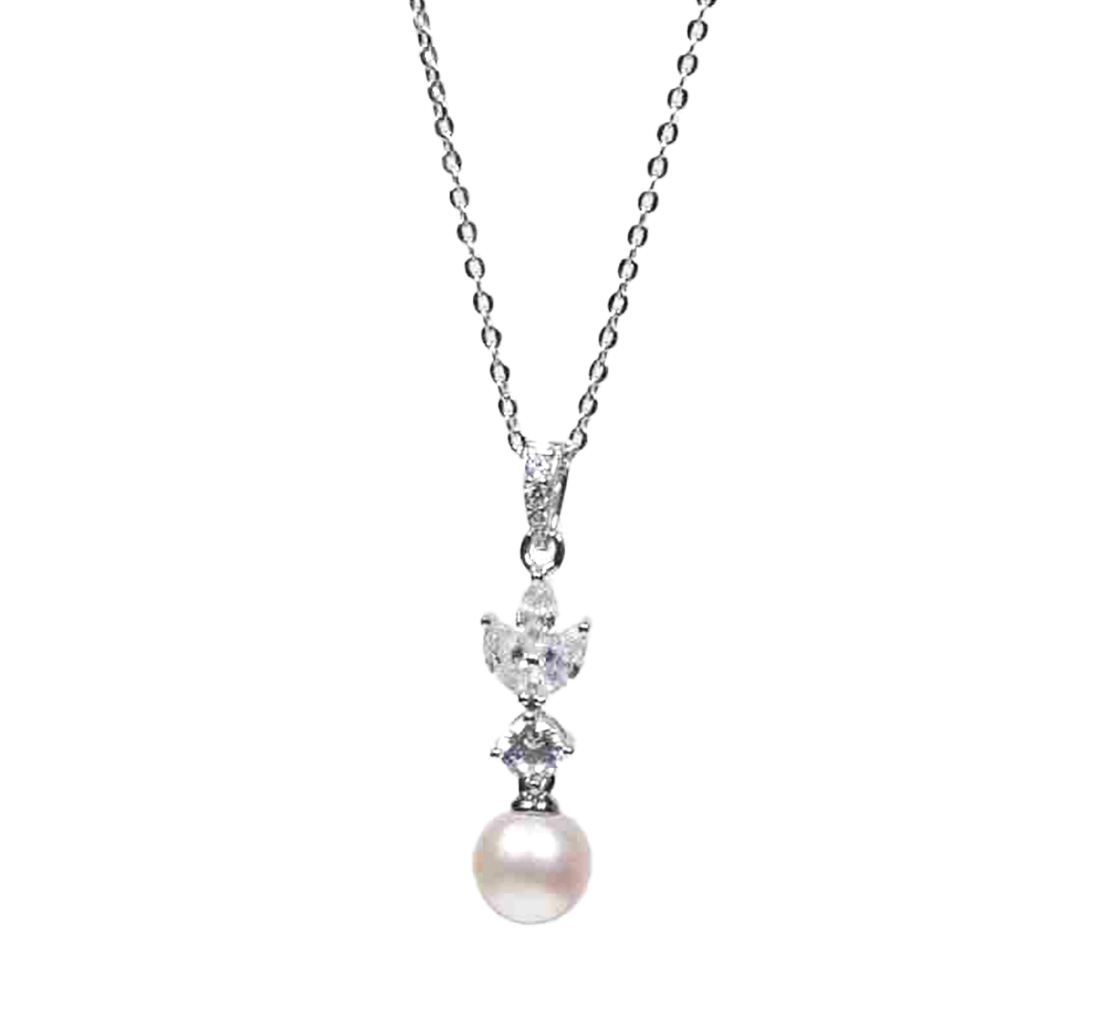 Eternal Grace Sterling Silver Freshwater Pearl Pendant with Sparkling Marquise & Round CZ Accents. 925ijewel.com