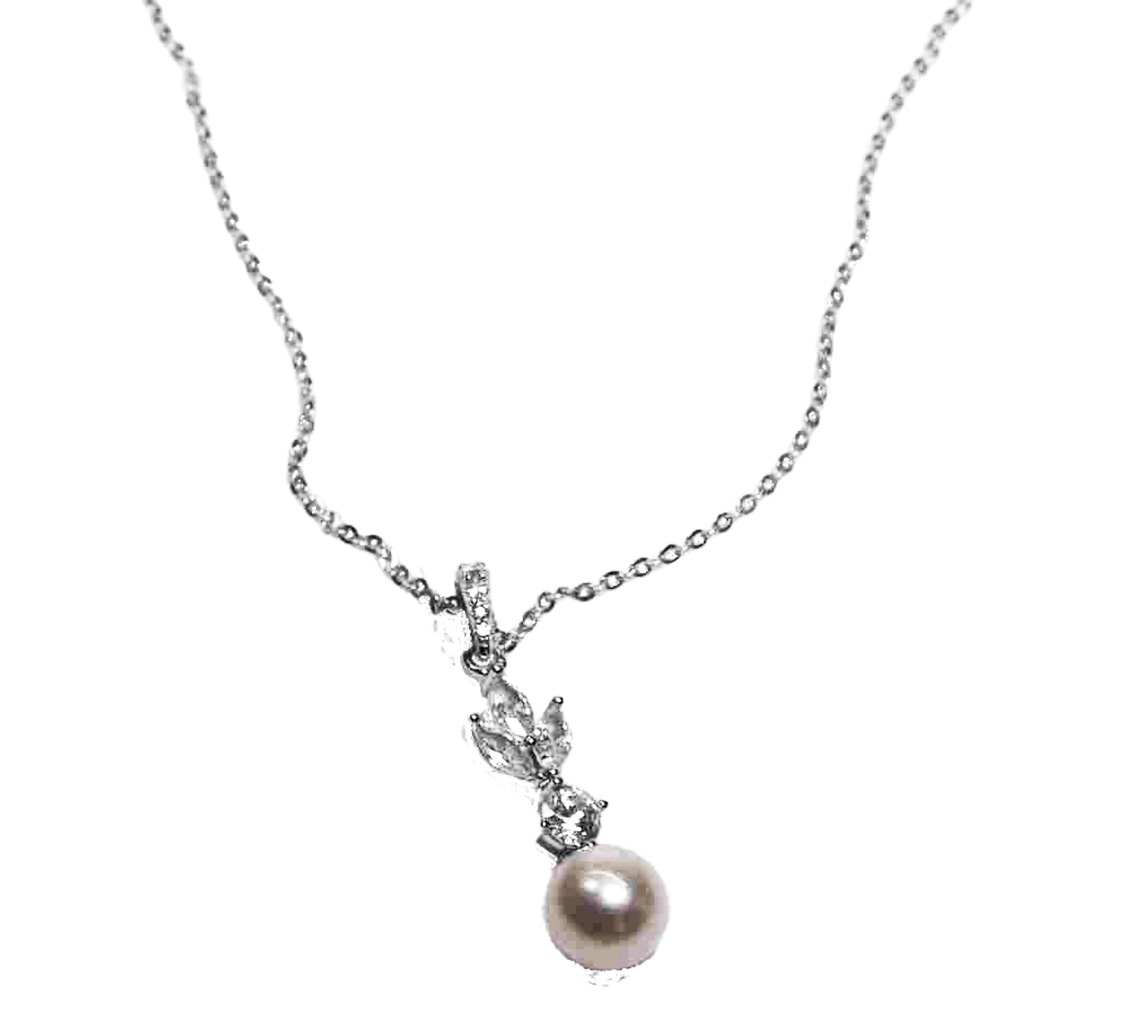 Eternal Grace Sterling Silver Freshwater Pearl Pendant with Sparkling Marquise & Round CZ Accents. 925ijewel.com
