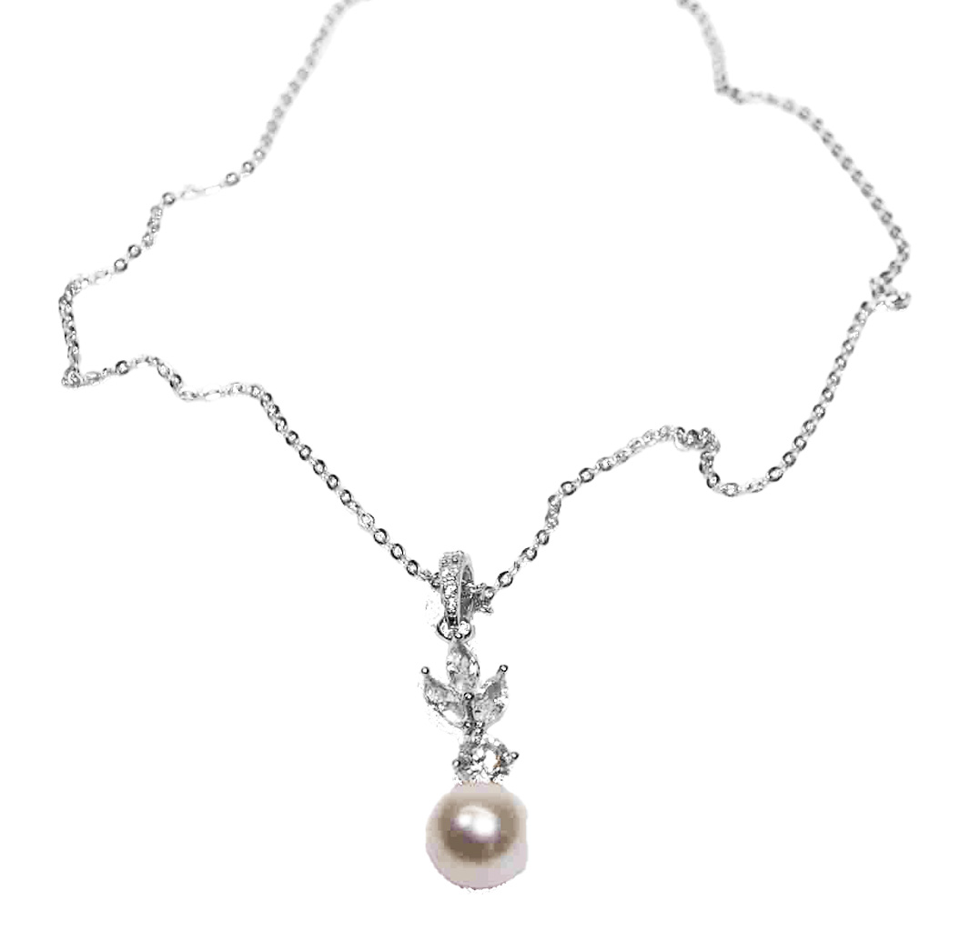 Eternal Grace Sterling Silver Freshwater Pearl Pendant with Sparkling Marquise & Round CZ Accents. 925ijewel.com