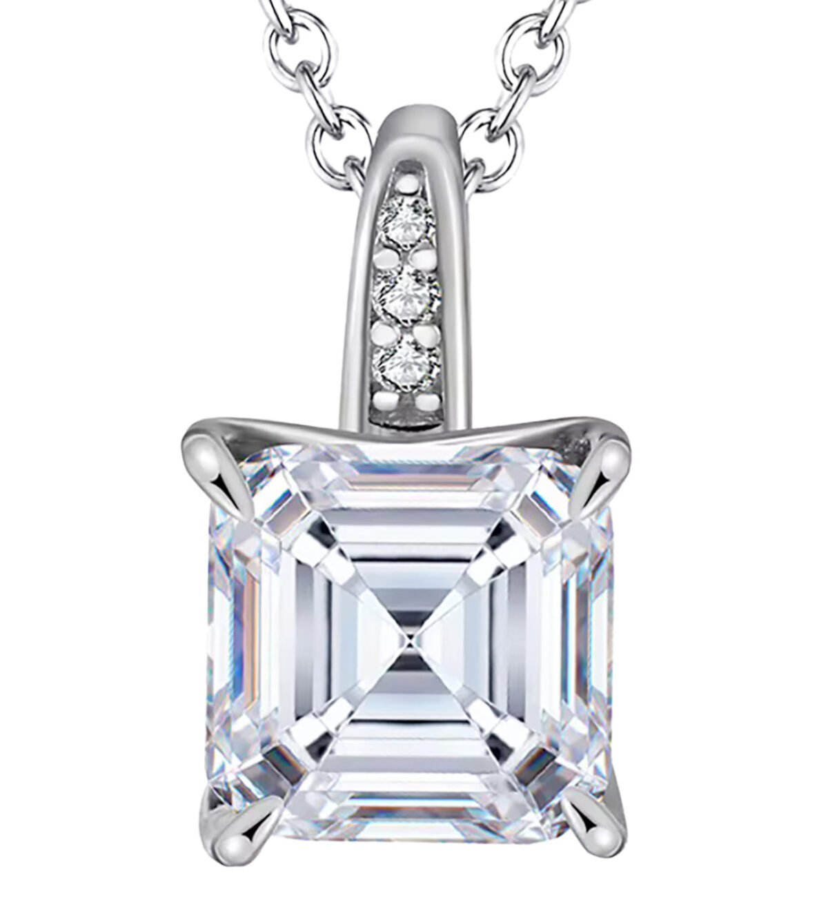 Everlasting Love Sterling Silver Princess Cut CZ Pendant with Sparkling Accents 925ijewel.com