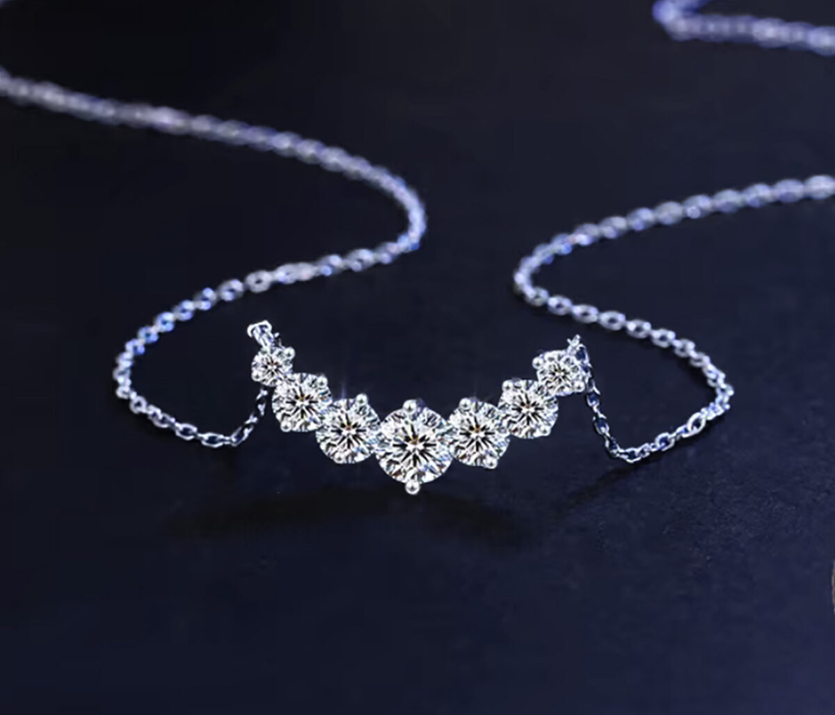 Everlasting Smile Sterling Silver CZ Necklace with Graduated Sparkle. 925ijewel.com