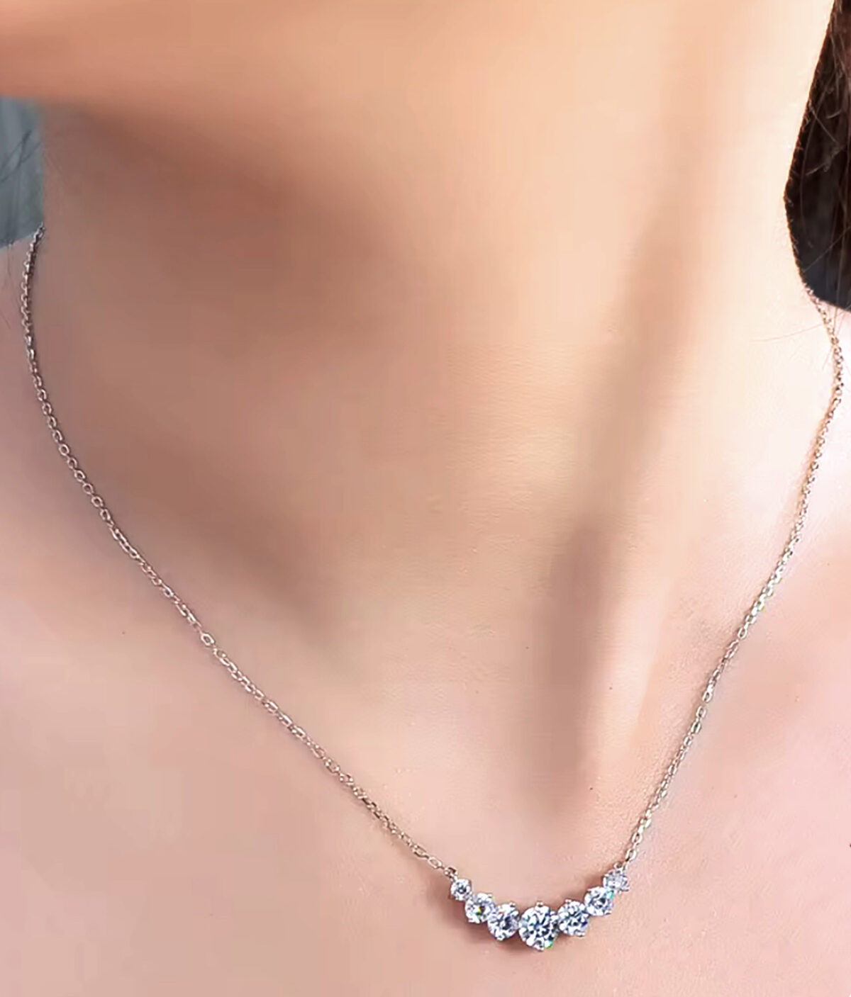 Everlasting Smile Sterling Silver CZ Necklace with Graduated Sparkle. 925ijewel.com