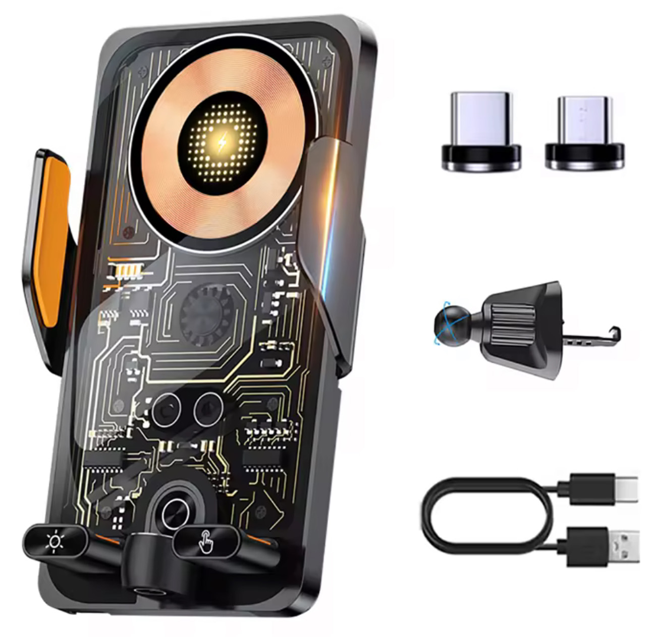 Hi-Tech Wireless Infrared Auto Clamp Car Charger – Fast Qi Charging, Smart Sensor, Touch Control 925ijewel.com