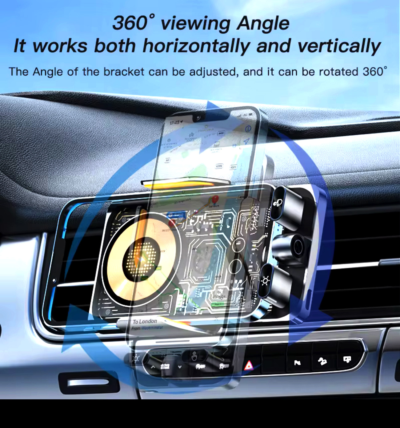 Hi-Tech Wireless Infrared Auto Clamp Car Charger – Fast Qi Charging, Smart Sensor, Touch Control 925ijewel.com