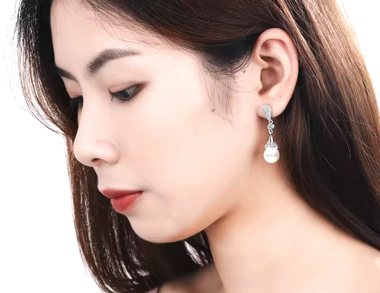 Pure Grace Sterling Silver Freshwater Pearl Dangle Earrings with CZ Sparkle. 925ijewel.com