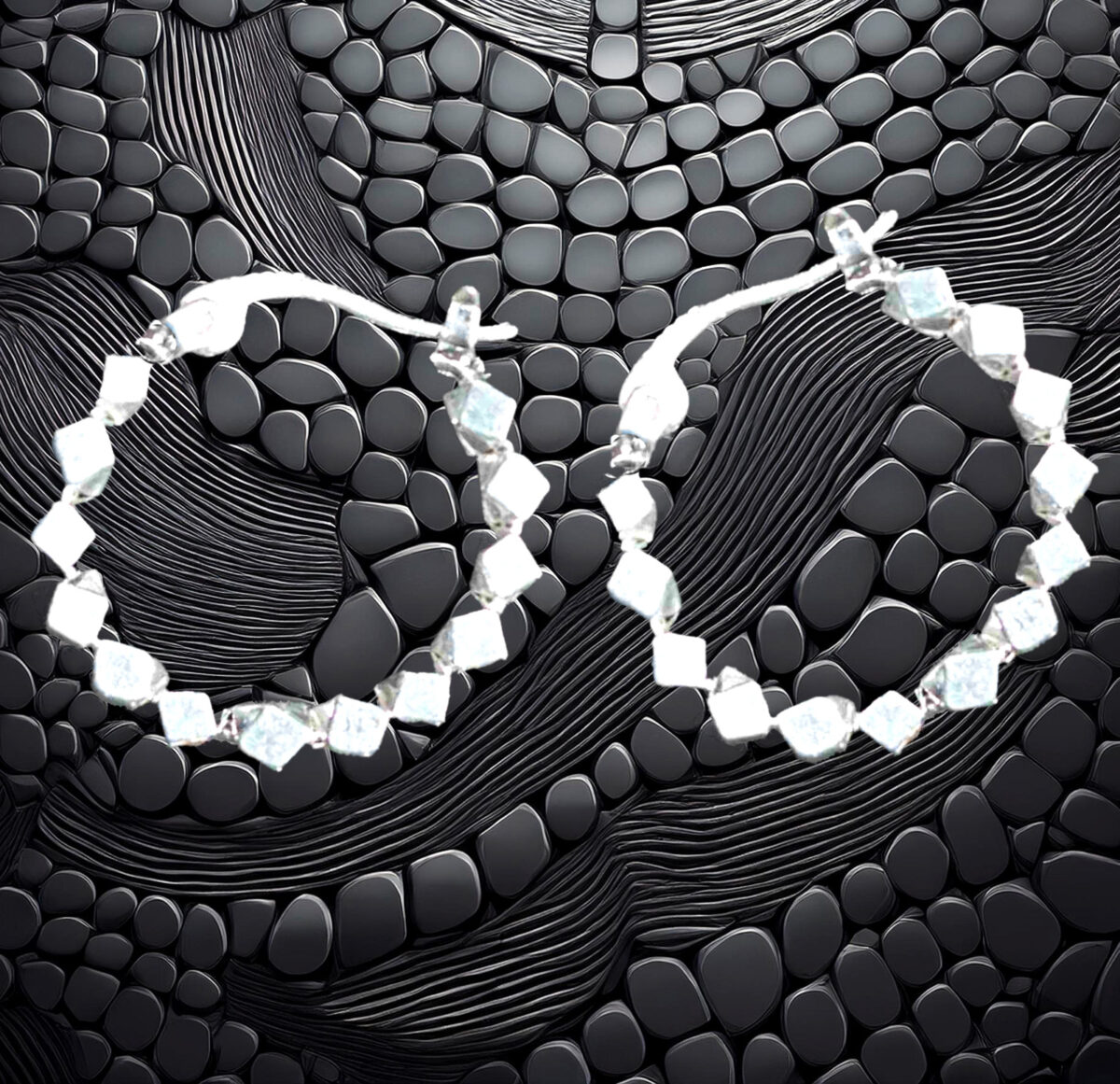 Exquisitely Designed Sterling Silver 20mm Round HoopEarrings with Sparking Cubic Shaped Beads 925ijewel.com