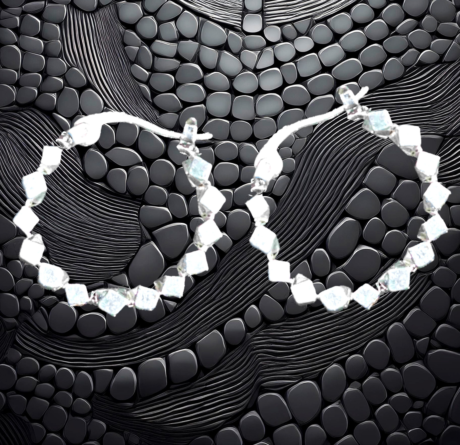 Exquisitely Designed Sterling Silver 20mm Round Hoop Earrings with Sparking Cubic Shaped Beads 925ijewel.com