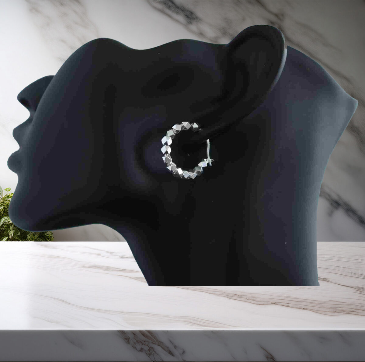 Exquisitely Designed Sterling Silver 20mm Round Hoop Earrings with Sparking Cubic Shaped Beads 925ijewel.com