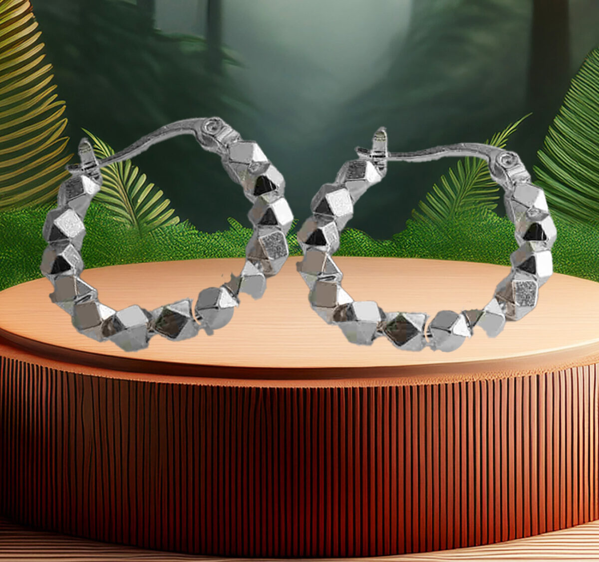 Exquisitely Designed Sterling Silver 20mm Round Hoop Earrings with Sparking Cubic Shaped Beads 925ijewel.com