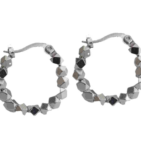 Exquisitely Designed Sterling Silver 20mm Round HoopEarrings with Sparking Cubic Shaped Beads 925ijewel.com