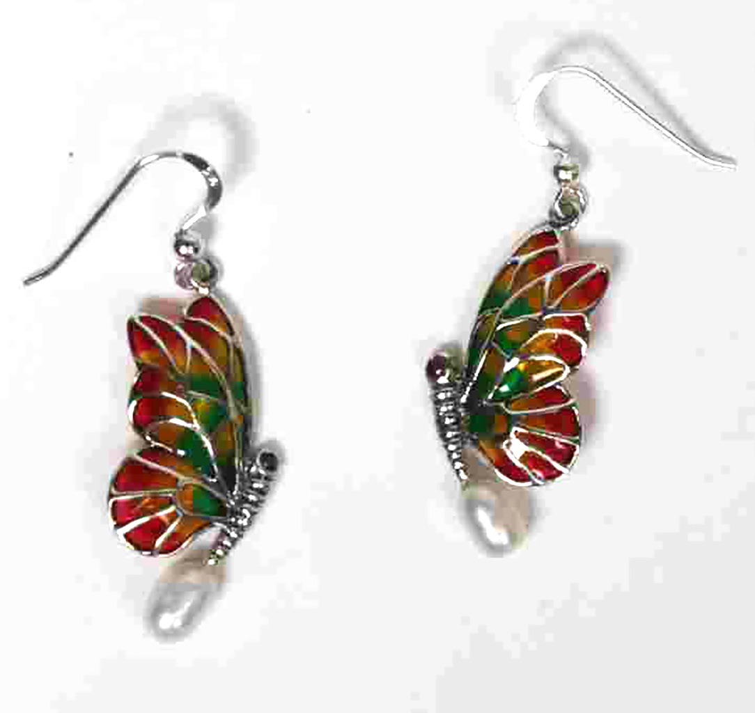 Whispering Wings Sterling Silver Colorful Butterfly Dangle Earrings with Intricate Concho Detailing. 925ijewel,com