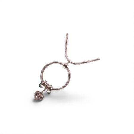 Endless Love Sterling Silver O Pendant Necklace with Mom and CZ Bead Charms