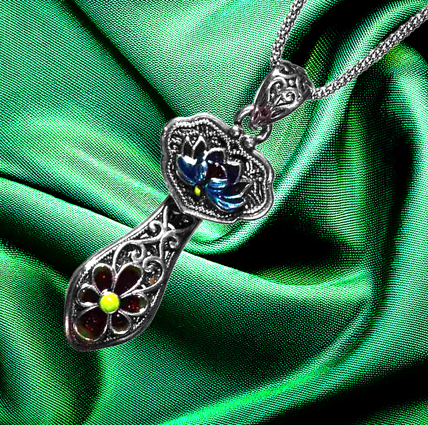 Blossom of Eternity Sterling Silver Enamel Lotus Pendant. 925ijewel.com