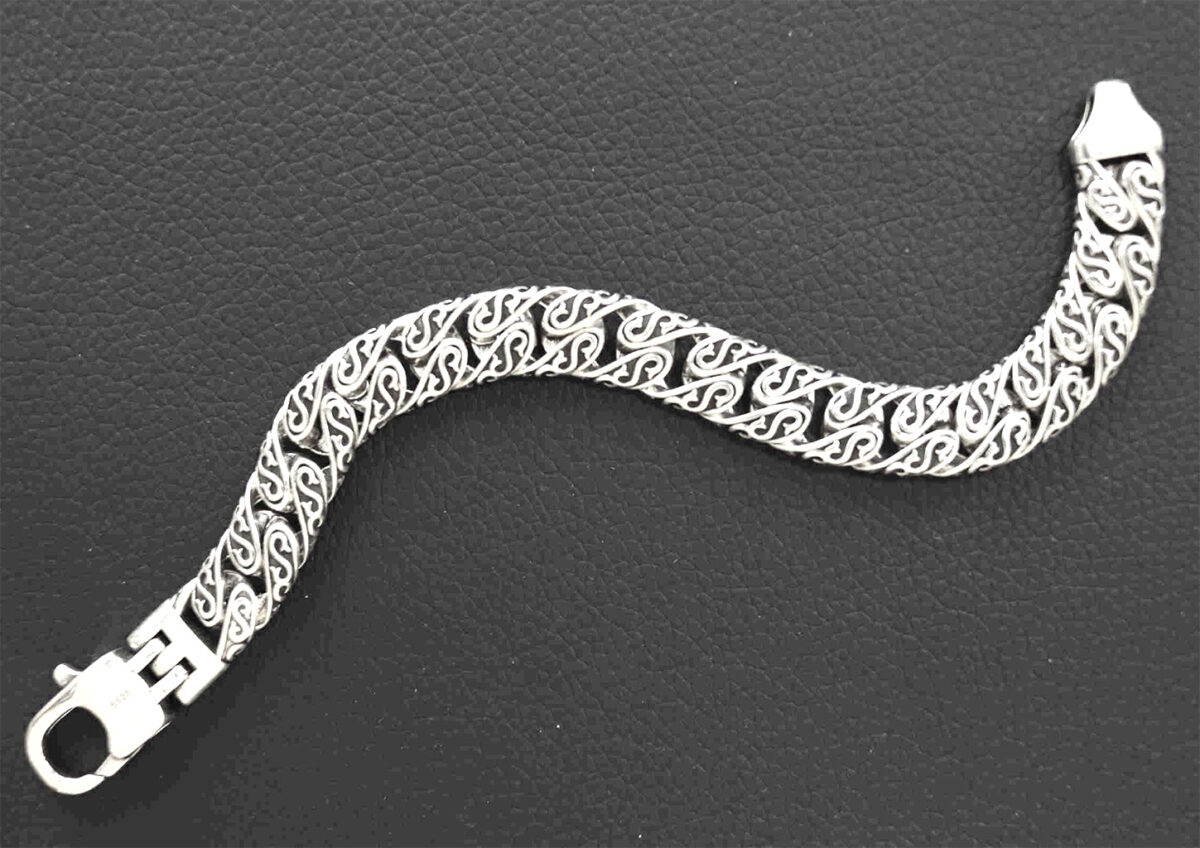Stainless Steel 11.5mm Flat Link Bracelet with Intricate Sterling Silver Plating. 925ijewel.com