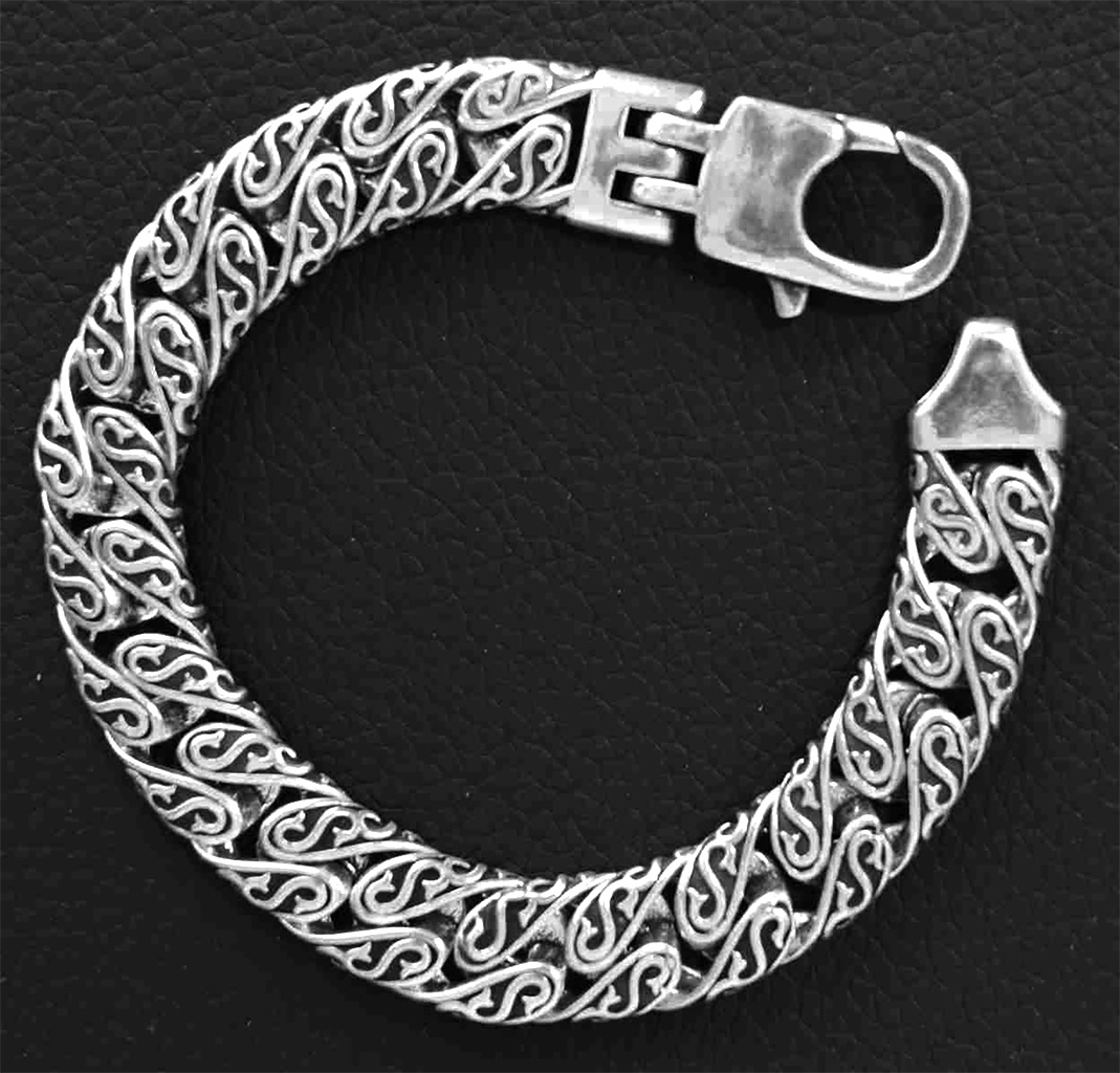 Stainless Steel 11.5mm Flat Link Bracelet with Intricate Sterling Silver Plating. 925ijewel.com