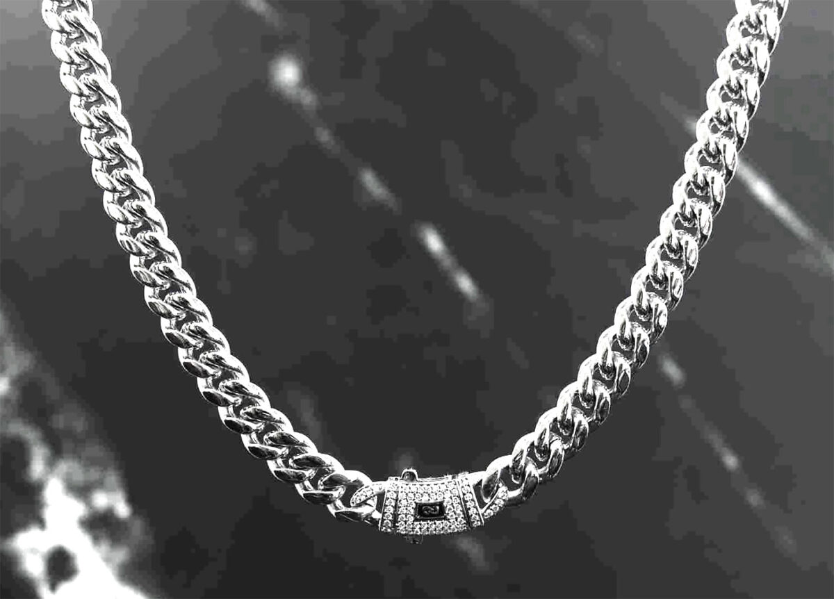 Stainless Steel 8mm Cuban Link Miami Style Necklace with CZ Slide Safety Clasp. 925ijewel.com