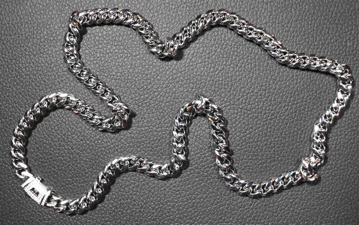 Stainless Steel 8mm Cuban Link Miami Style Necklace with CZ Slide Safety Clasp. 925ijewel.com