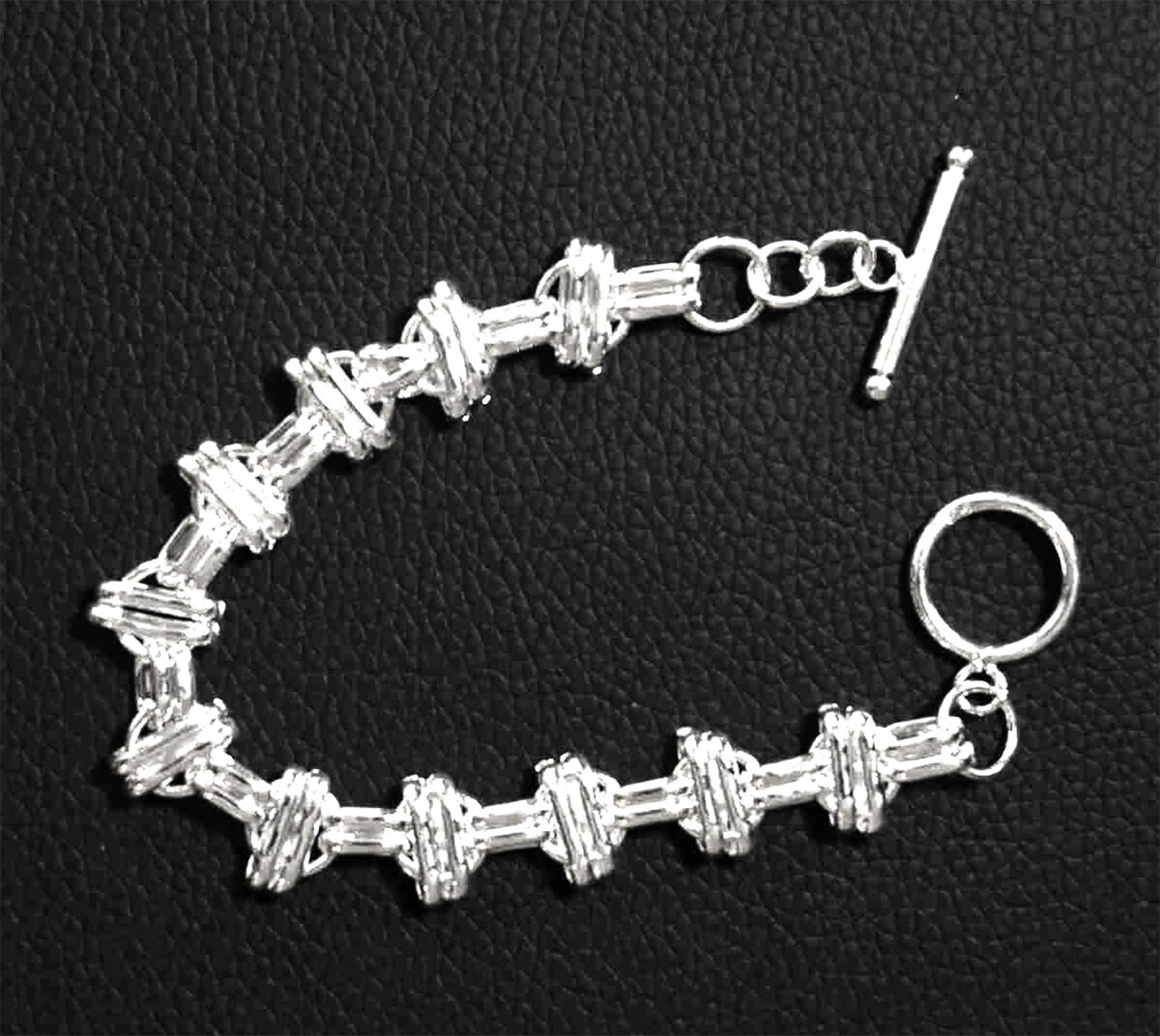 Sterling Silver Interlinked Grace Double Bar and Spaced Circles Bracelet with Toggle Clasp. 925ijewel.com