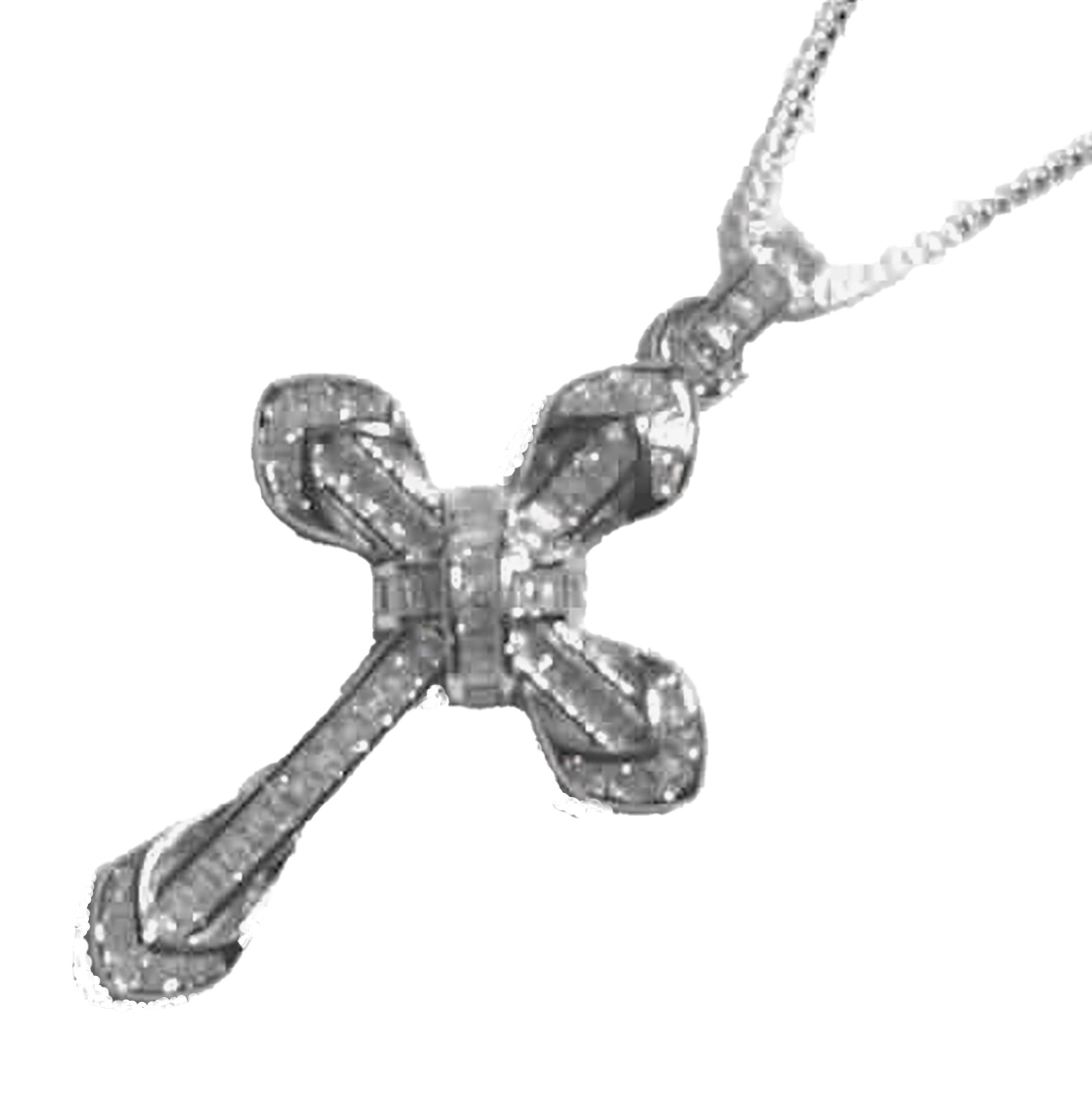 Timeless Sterling Silver Cross Pendant with Round and Baguette CZ- on Box Chain. 925ijewel.com