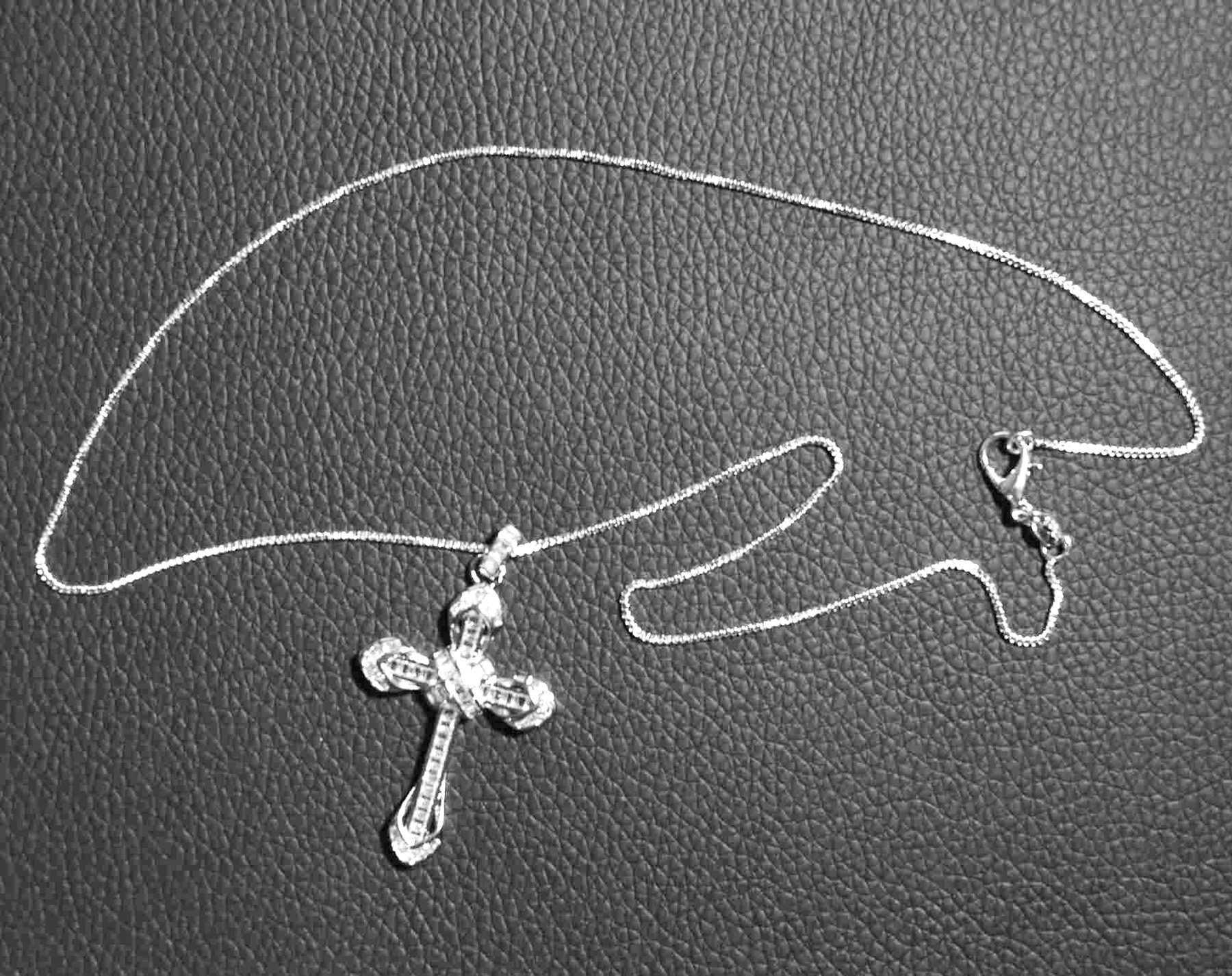 Timeless Sterling Silver Cross Pendant with Round and Baguette CZ- on Box Chain. 925ijewel.com