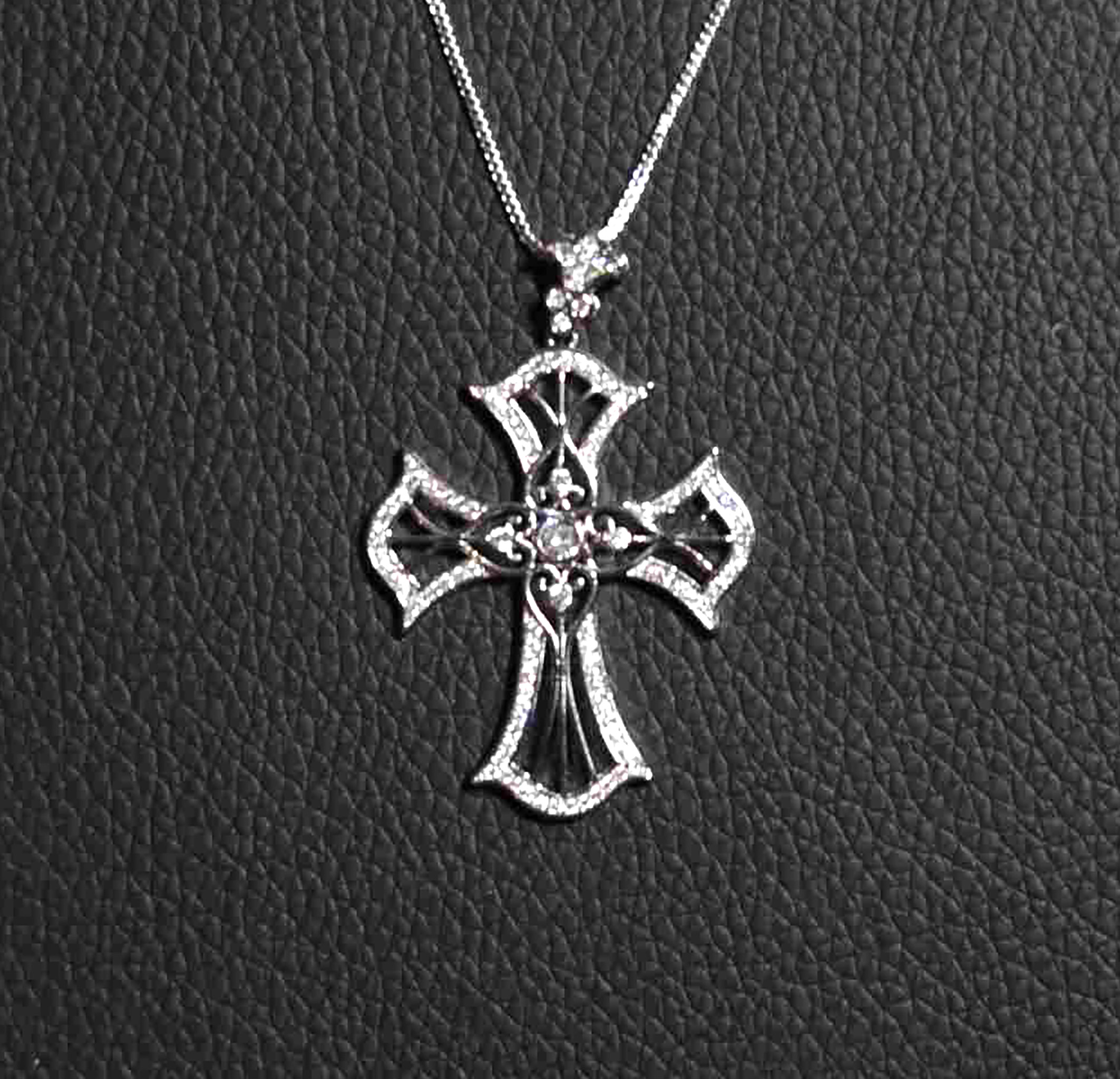 Timeless Sterling Silver Vintage Cross Pendant with Round CZ Stones on Box Chain — Faith Necklace. 925ijewel.com