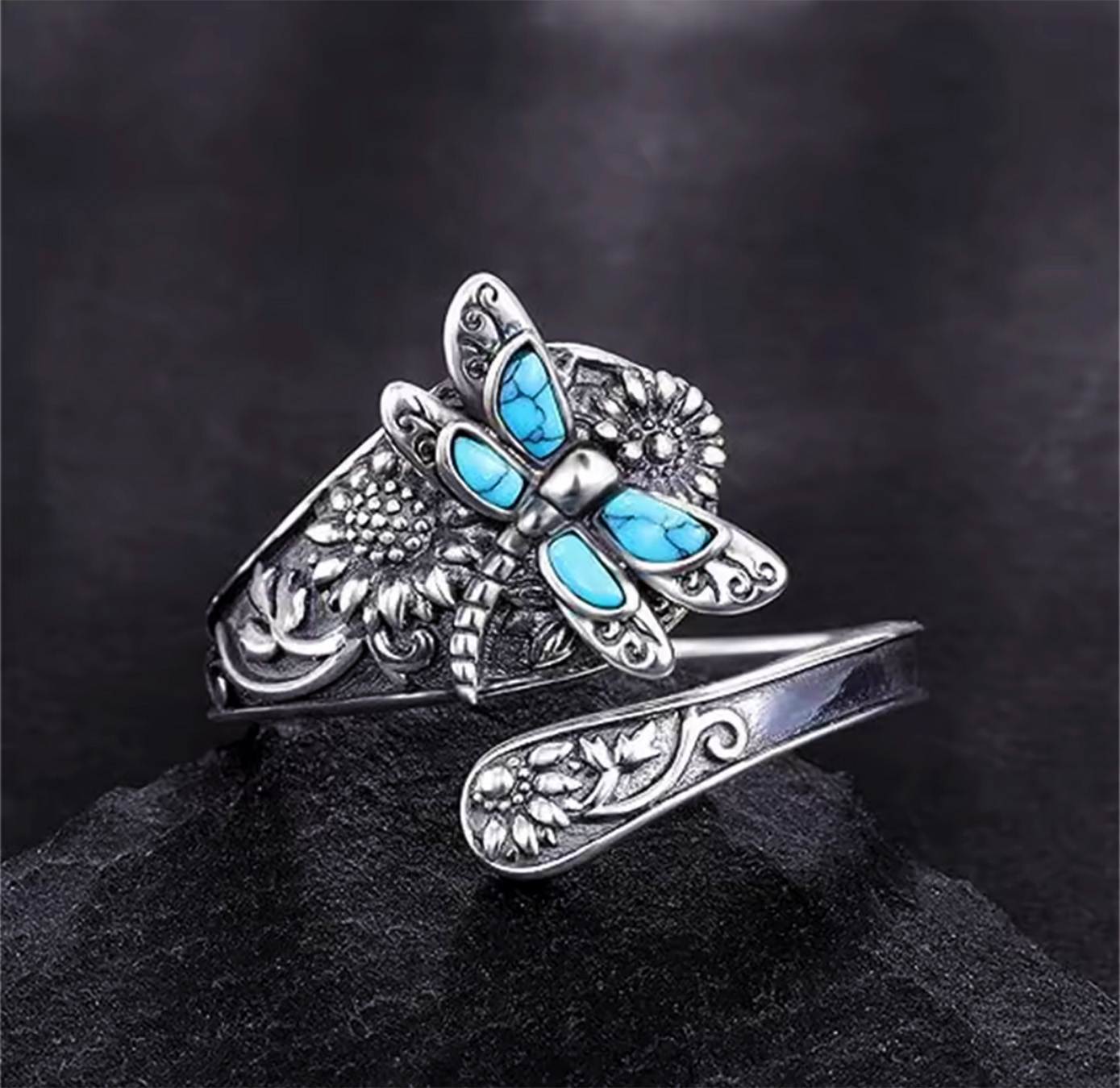 Wings of Forever – Vintage Sterling Silver Adjustable Butterfly Ring. 925ijewel.com