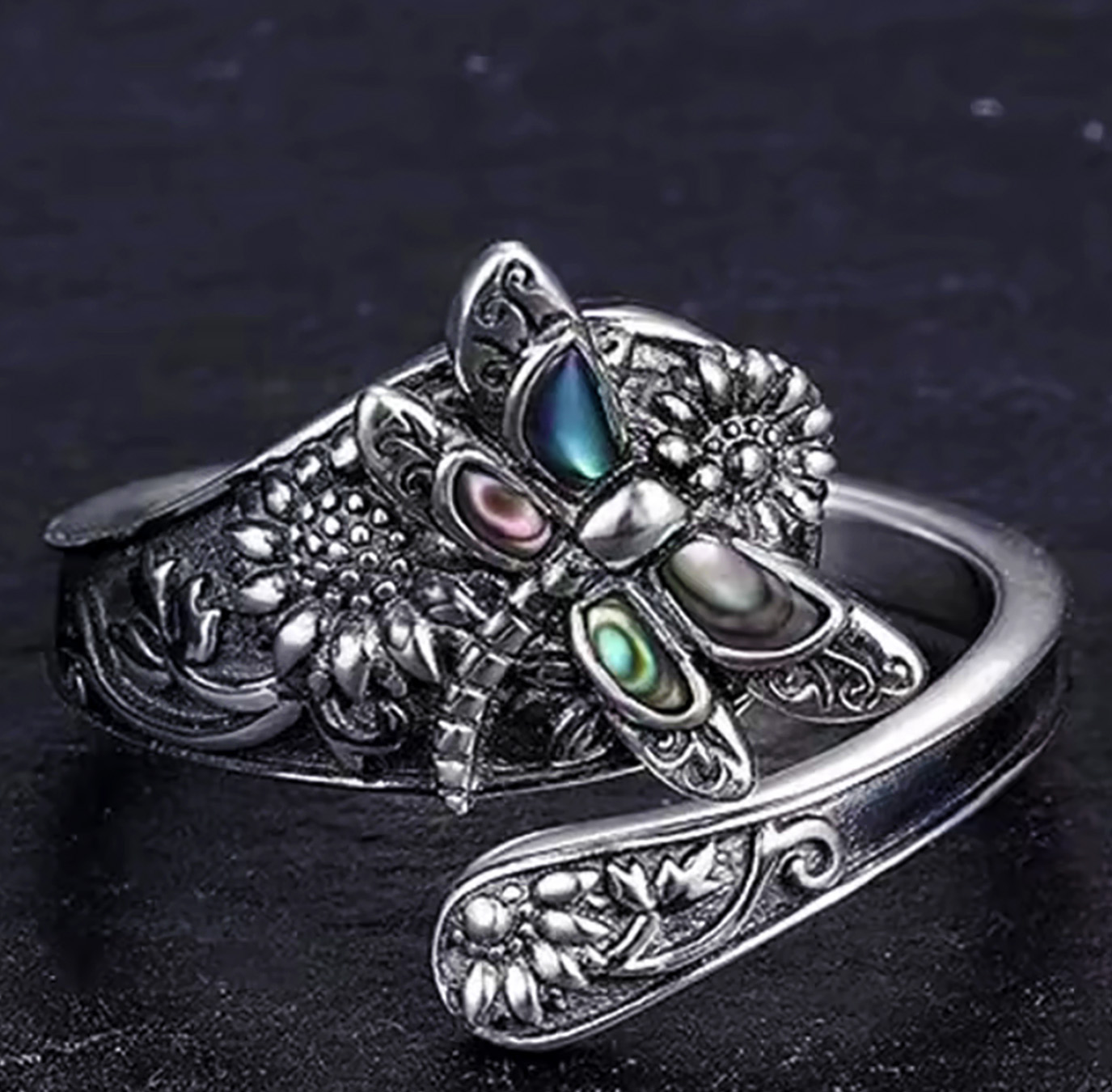 Wings of Forever – Vintage Sterling Silver Adjustable Butterfly Ring. 925ijewel.com