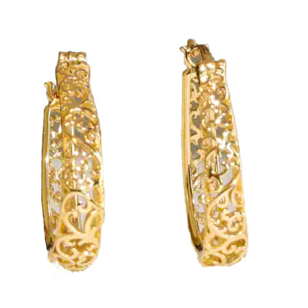 Eternal Grace Sterling Silver 18Kt Gold and White Gold-Plated Intricate Hoop Earrings