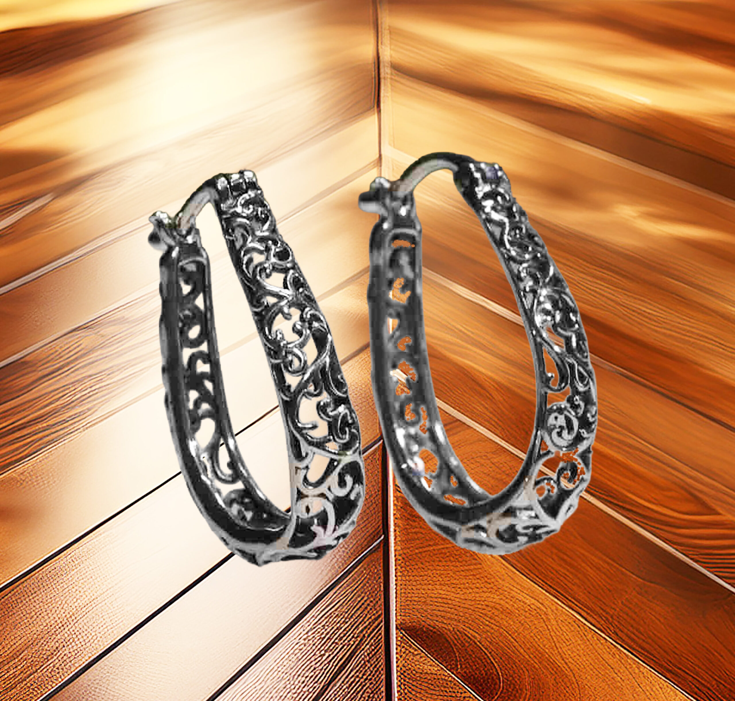 Eternal Grace Sterling Silver White Gold-Plated Intricate Hoop Earrings. 925ijewel.com